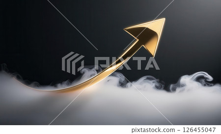 Stylized gold arrow slicing upward through fog glowing against 126455047