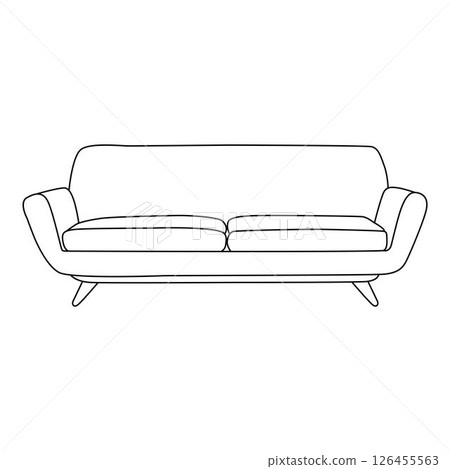 mid century modern sofa, Minimalist Line art outline drawing 126455563