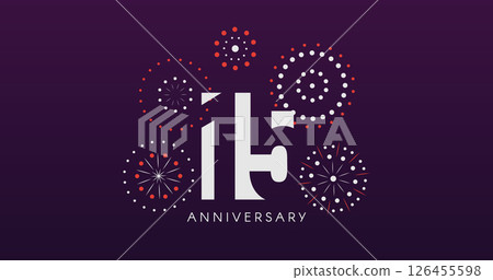 15th Anniversary Celebration Design With Fireworks on Dark Background, Perfect for Milestone Events and Invitations. Vector Illustration 126455598