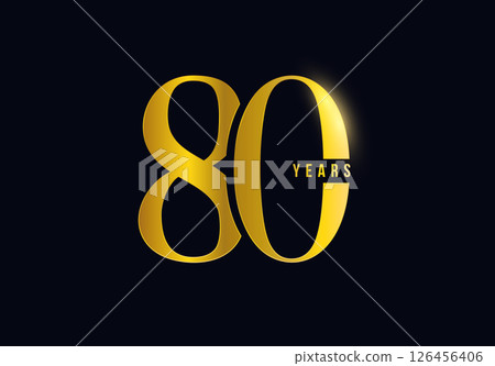 80 Years Anniversary Logo Celebration Design on Dark Background for corporate branding, business event, invitation, milestone promo. 80th numbers gold typography for luxury brand. Vector illustration 80 Years Anniversary Logo Celebration Design on Dark Background for corporate branding, business event, invitation, milestone promo. 80th numbers gold typography for luxury brand. Vector illustration 126456406