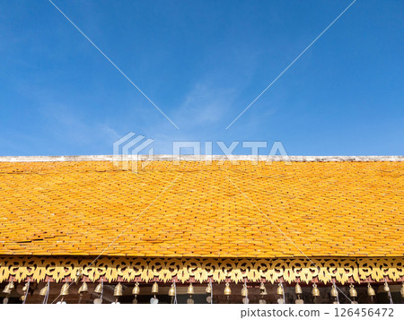 Sacred Golden Temple Roof Under Azure Sky. Sacred Golden Temple Roof Under Azure Sky. 126456472