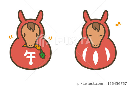 2026年新年賀卡素材-可愛的馬達摩插圖 126456767