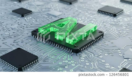 computer chip with green icon and symbol 126456801