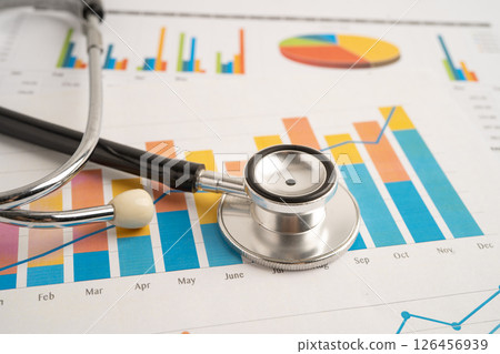 Stethoscope on spreadsheet and graph paper, Finance, Account, Statistics, Investment, Analytic research data economy and Business company. 126456939