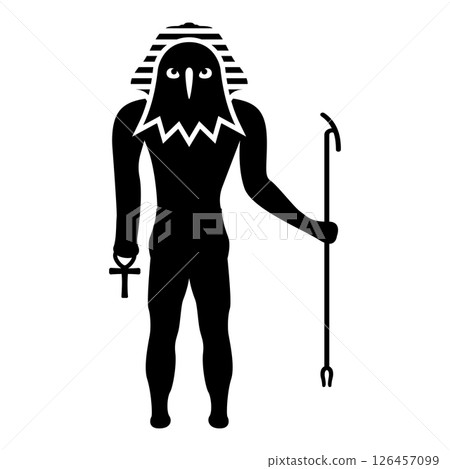 Egypt sun god deity Ra ancient with falcon head icon black color vector illustration image flat style Egypt sun god deity Ra ancient with falcon head icon black color vector illustration image flat style 126457099