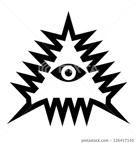 Mason symbol occult emblem of masonic Illuminati triangle all seeing eye of vision providence sacred sign in pyramid in triangle secret concept icon black color vector illustration image flat style Mason symbol occult emblem of masonic Illuminati triangle all seeing eye of vision providence sacred sign in pyramid in triangle secret concept icon black color vector illustration image flat style 126457130