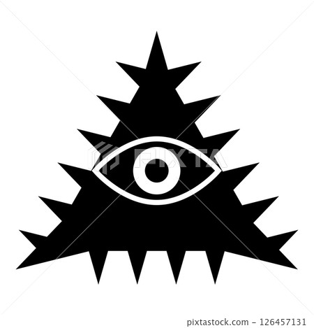 Mason symbol occult emblem of masonic Illuminati triangle all seeing eye of vision providence sacred sign in pyramid in triangle secret concept icon black color vector illustration image flat style Mason symbol occult emblem of masonic Illuminati triangle all seeing eye of vision providence sacred sign in pyramid in triangle secret concept icon black color vector illustration image flat style 126457131