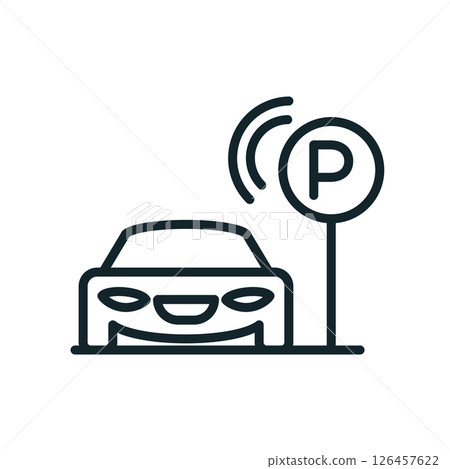 Simple icon of a smart car parking in a smart city Simple icon of a smart car parking in a smart city 126457622
