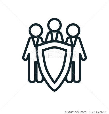 Three businessmen protecting themselves with a shield 126457635