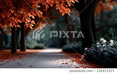 Colorful Autumn Leaves Create a Peaceful Pathway in a Serene Forest 126457815