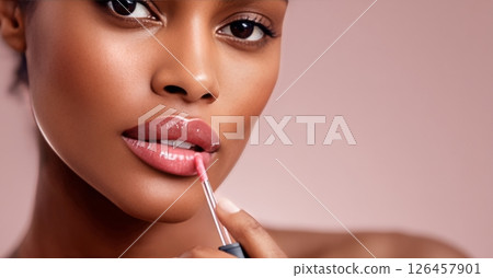 Applying Lip Gloss for a Fresh, Glamorous Look in a Beauty Salon 126457901