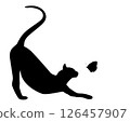 Cat, flying butterfly silhouettes isolated on white background. Outline playful cats stencils, vector eps 10 126457907