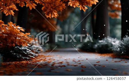 Colorful Autumn Leaves Create a Peaceful Pathway in a Serene Forest 126458037