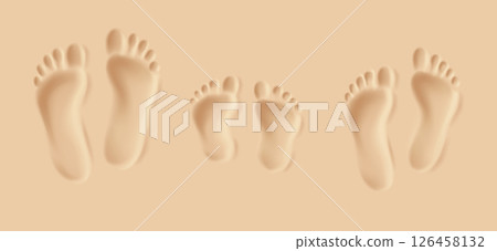 Family footprints in sandy beach background Family footprints in sandy beach background 126458132