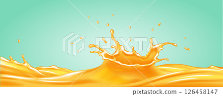 Dynamic Splash of Orange Liquid on Turquoise Background Dynamic Splash of Orange Liquid on Turquoise Background 126458147