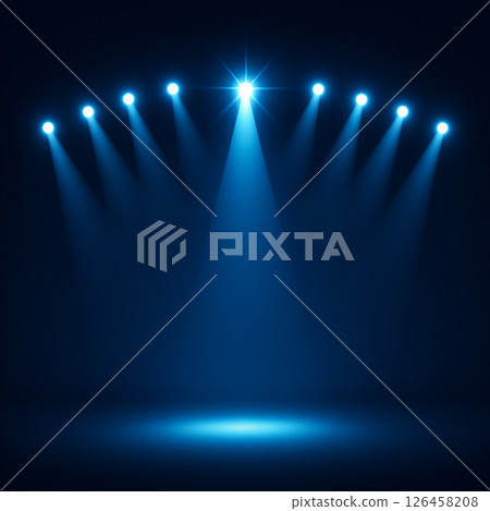 A scene on a stage illuminated by concentrated blue spotlights 126458208