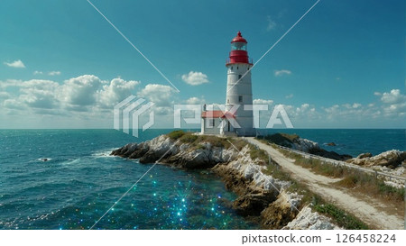 lighthouse jutting out into the sea 126458224