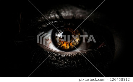 single golden eye on dark background concept. Generated Image 126458512