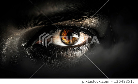 single golden eye on dark background concept. Generated Image single golden eye on dark background concept. Generated Image 126458513