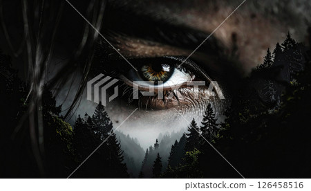single golden eye on dark background concept. Generated Image 126458516