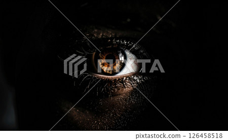 single golden eye on dark background concept. Generated Image 126458518