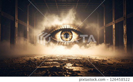 single golden eye on dark background concept. Generated Image 126458522