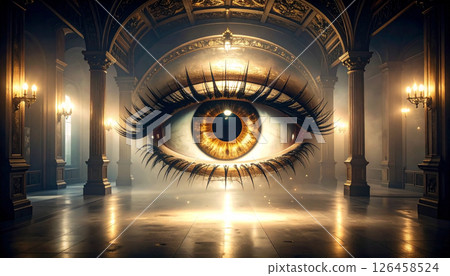 single golden eye on dark background concept. Generated Image 126458524