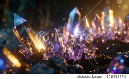 Geometric crystals growing like a fractal forest. Background concept. Generated Image 126458534