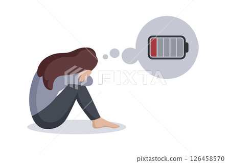 depressed girl with empty battery burnout concept vector illustration 126458570