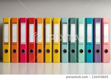 A Row of Binders, Neatly Aligned, Representing Organized Documentation. 126458605
