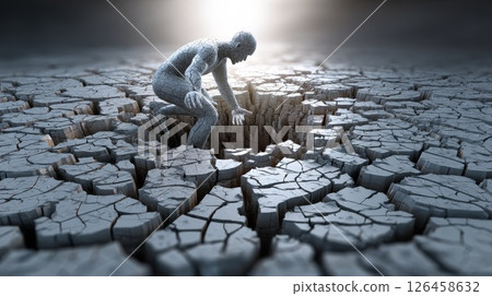 Figure descending in cracked earth. 126458632