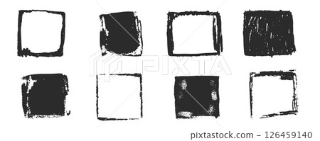 Grunge rectangle frames with textured edges, paint brush ink graffiti splatter and stencils border. Retro scribble abstract shape. Grunge rectangle frames with textured edges, paint brush ink graffiti splatter and stencils border. Retro scribble abstract shape. 126459140