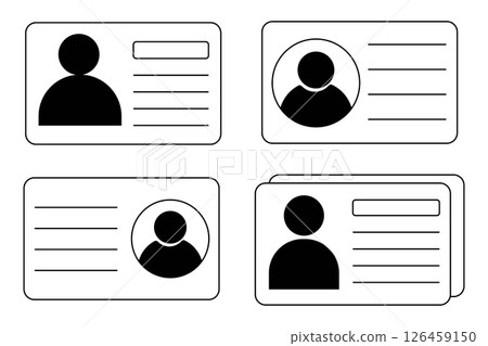 Id card identification badge simple icon. Driver license, verify document. Biometric membership passport. Flat card with information. 126459150