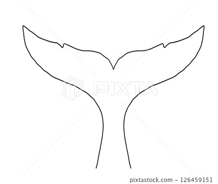 Whale Tale Icon ocean animal, mammal tail line sketch. Vintage simple silhouette with waves. Minimalistic simple tattoo drawing.  126459151