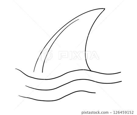 Shark fin sketch with water tattoo. Simple line silhouette dolphin or shark fin underwater. Vintage nautical retro textured shape. 126459152