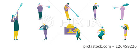 People Characters Glass Blower Inflating Molten Glass into Bubble Vector Set 126459226