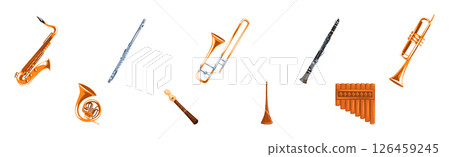 Wind Musical Instrument and Equipment for Musician Performance Vector Set 126459245