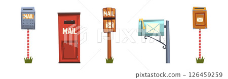 Different Mail and Post Box on Pole Vector Set Different Mail and Post Box on Pole Vector Set 126459259