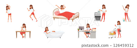 Woman Daily Routine and Schedule Activity Vector Set 126459312