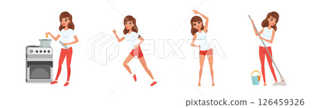 Woman Daily Routine and Schedule Activity Vector Set Woman Daily Routine and Schedule Activity Vector Set 126459326