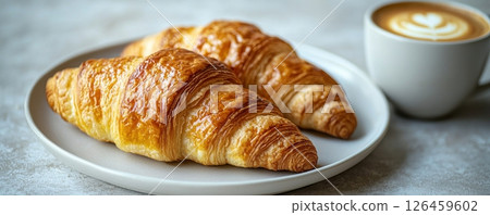 Delicious croissants with coffee in a cozy breakfast setup 126459602