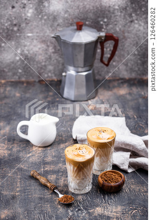 Dalgona whipped coffee with milk Dalgona whipped coffee with milk 126460282