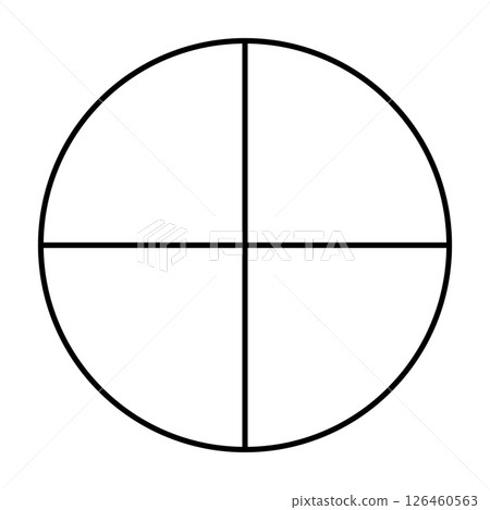 Circle divided in 4 segments. Outline style. Pizza, pie round shape cut in four equal slices. Black line chart. 126460563