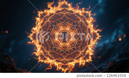 A mandala engulfed in flames in the darkness 126461059