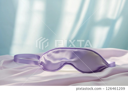 purple sleep mask on silk bed, world sleep day 126461209
