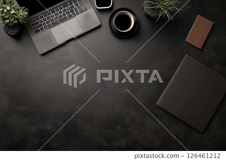 workplace for a man with a computer in dark shades 126461212