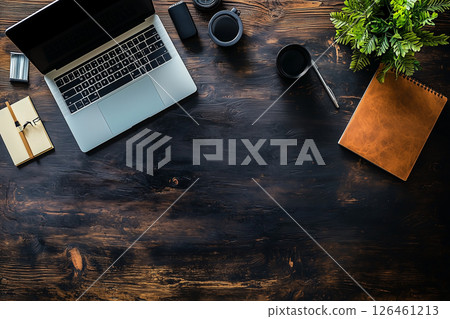 workplace for a man with a computer in dark shades 126461213