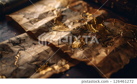 vintage parchment with gold foil  worl map background. Generated Image 126461272