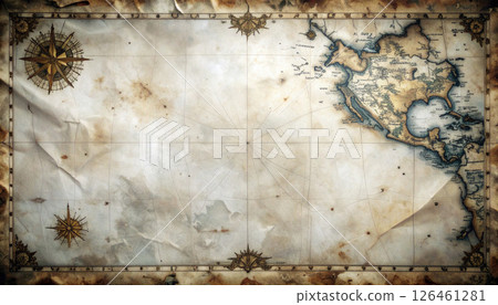 vintage parchment with gold foil  worl map background. Generated Image 126461281