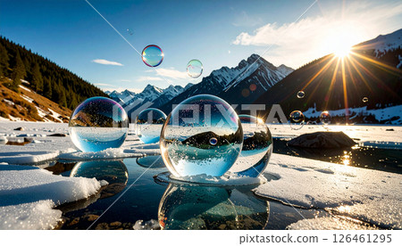 bubbles trapped in ice .Background concept. Generated Image 126461295
